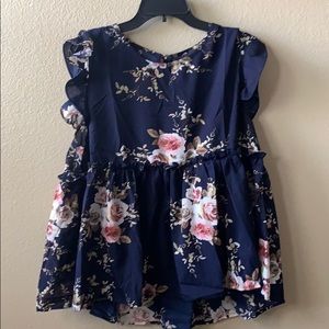 NWOT SHEIN Blue/White Floral Peplum Blouse